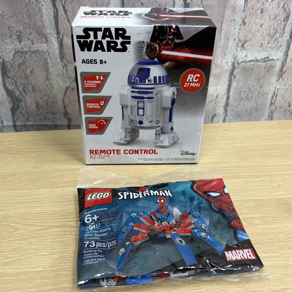 Disney Star Wars R2-D2 + BB-8 Remote Control RC Droids + Lego Spider Man New - Picture 1 of 6